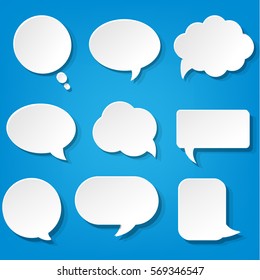 Speech Bubbles Set With Blue Background, Vector Illustration