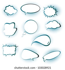 Speech bubbles set with blue borders