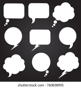 Speech bubbles set. Blue Vector icons isolated. Thought , speech bubble. Dream cloud. Talk balloon. Quote box. Text, information frame. Banner and badge. Set of vector illustration icons.