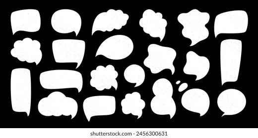 Speech bubbles. Set of speech bubble isolated on black background. White speech bubble collection of different shapes on black. Speech bubbles textured