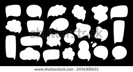 Speech bubbles. Set of speech bubble isolated on black background. White speech bubble collection of different shapes on black. Speech bubbles textured
