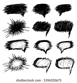 Speech bubbles set. Cartoon text boxes. Hand drawn chat design elements. Vector black and white isolated objects. 