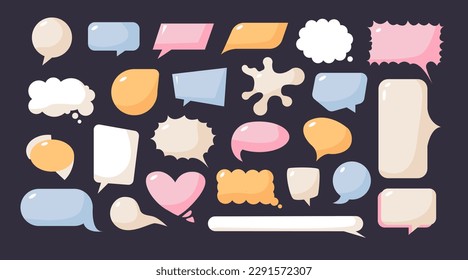 Speech bubbles set. Chat dialogue bubble text. Chatting box, message box. Social media chat message icon. Flat vector illustration.
