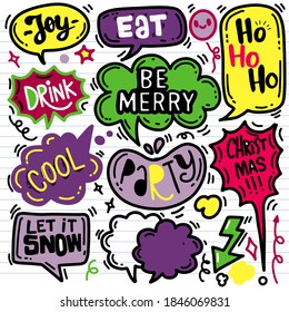 Speech Bubbles Set con felicitaciones navideñas alegres, Feliz Año Nuevo, ilustración vectorial. ,Cada una en una capa separada.
