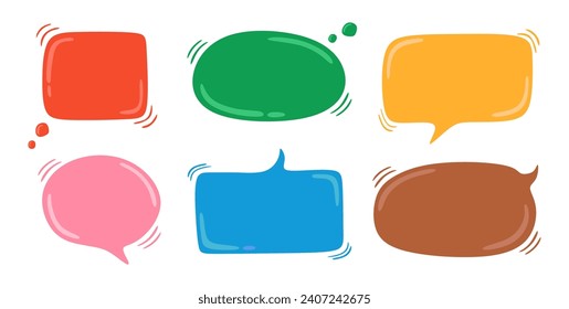 Speech bubbles set. Colorful cartoon speak bubble collection, empty chatting box, message box isolated on white background. Thinking signs or symbols. Colored flat vector illustration