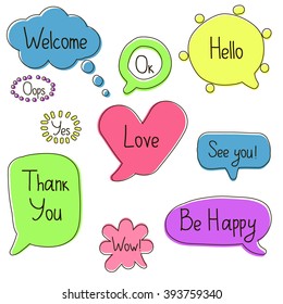 Speech bubbles set. Colorful elements with short messages