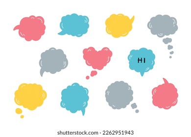 Speech Bubbles Set. Colorful Thought Bubble Collection. Doodle Talk clouds. Vector illustration.  