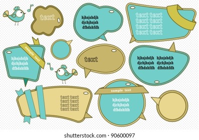 Speech bubbles set with cute bird, vector