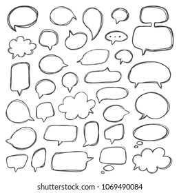 Speech bubbles set. Dialog balloons. Hand drawn vector illustration. Sketch style.