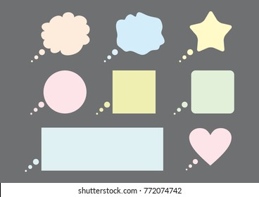 Speech bubbles set of different colors.
Pastel shades.  Round, square,  rectangular, star, heart, blot speech bubbles shapes. Vector speech bubbles. Speech balloons. Dialogue balloons.  Word balloons.