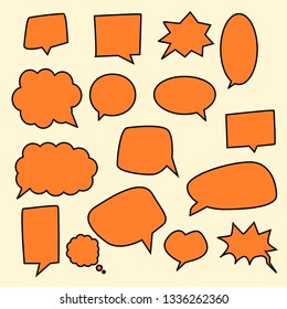 speech bubbles set. different shape blank cartoon chat box with black line border isolated on yellow background