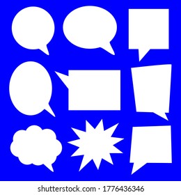 speech bubbles set with different shape. blank white cartoon dialog box isolated on blue background. vector illustration