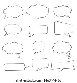 Speech bubbles set. Doodle style hand drawn sketch. Vector illustration isolated on white background