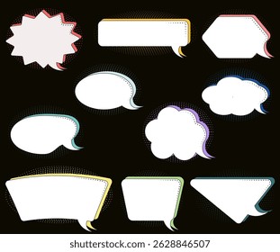 Speech bubbles set, dotted background, black background, dots, retro, speech bubbles, highlighter marker frame. Vector doodle set