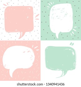 Speech bubbles. Set of speech bubbles and elements with halftone shadows. Vector illustration. Isolated on transparent background. Set di quattro simpatici modelli per citazioni di ispirazione.
