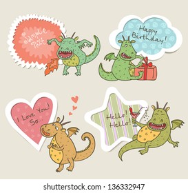 Speech bubbles set with funny dragons