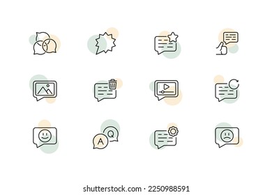 Speech bubbles set icon. Communication, rate, player, review, comment, opinion, correspondence, notice, reaction, like, discussion. Feedback concept. Vector line icon for Business and Advertising