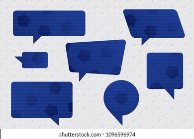 Speech Bubbles Set of Inverted Football or Soccer Ball Texture Rectangle Distorted and Circle Blank Trendy Shapes - Blue Elements on Grey Holes Wallpaper Background - Vector Gradient Graphic Design