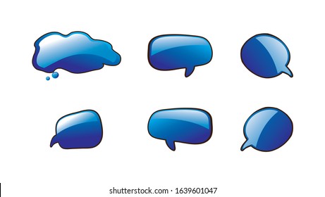 Speech Bubbles Set of Inverted Rectangle Distorted Circle and Square Blank Trendy Shapes - Blue Elements on White Dots Wallpaper Background - Vector Flat Graphic Design