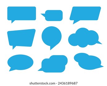 Speech Bubbles Set of Inverted Rectangle Distorted Circle and Square Blank Trendy Shapes, Blue Elements on White Vector Flat Graphic Design