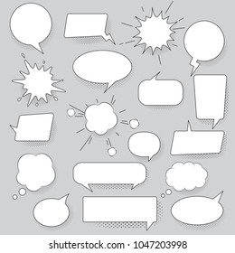 Speech bubbles set isolated on gray background. Collection of trendy speech bubbles with shadow in flat style. Template for social network, app, wallpaper and poster. Vector illustration eps 10