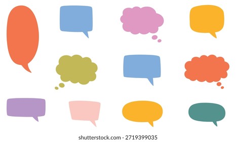 Speech bubbles set isolated on white background. Communication symbols for chat, dialog, message, social media, conversation, ideas, thinking, feedback.