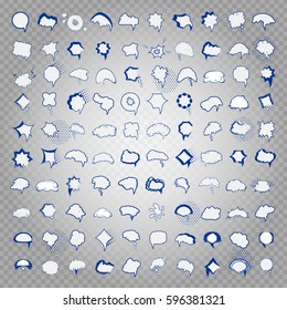 Speech Bubbles Set Isolated On Transparent Background,Vector Illustration,Graphic Design.Collection Of Comic Elements With Halftone Shadows.For Infographics,Social Media,Network And Blog