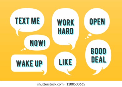 Speech bubbles. Set of message, cloud talk and speech bubble. White speech bubble, cloud talk isolated silhouette with text. Elements for message, social network, web. Vector Illustration