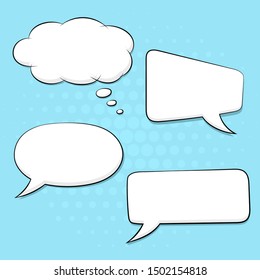 Speech bubbles set on blue background. Pop art comic style. Vector illustration