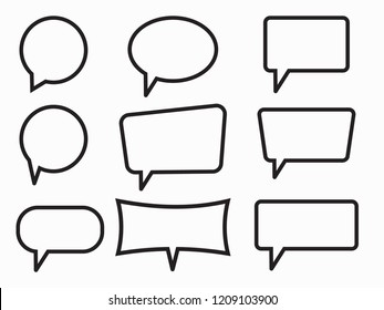 Speech Bubbles Set of Outlined Circle Distorted Rectangle and Square Blank Trendy Shapes, Black Elements on White Background, Vector Flat Graphic Design