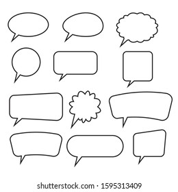 Speech Bubbles Set of Outlined Circle Distorted Rectangle and Square Blank Trendy Shapes, Black Elements on White Background, Vector Flat Graphic Design