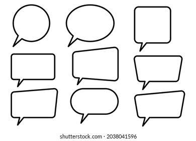 Speech Bubbles Set of Outlined Circle Distorted Rectangle and Square Blank Trendy Shapes, Black Elements on White Background, Vector Flat Graphic Design
