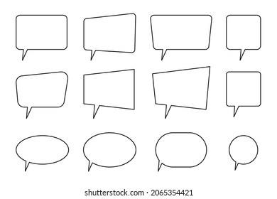Speech Bubbles Set of Outlined Circle Distorted Rectangle and Square Blank Trendy Shapes, Black Elements on White Background, Vector Flat Graphic Design
