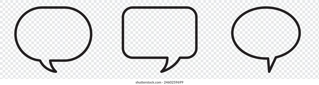 Speech Bubbles Set of Outlined Circle Distorted Rectangle and Square Blank Trendy Shapes, Black Elements on White Background, Vector Flat Graphic Design. eps 10