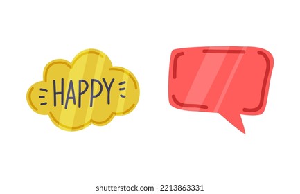 Las burbujas de voz se activan. Burbujas de conversación y pensamiento rojo y amarillo para la ilustración vectorial de mensajes, saludos y diálogo
