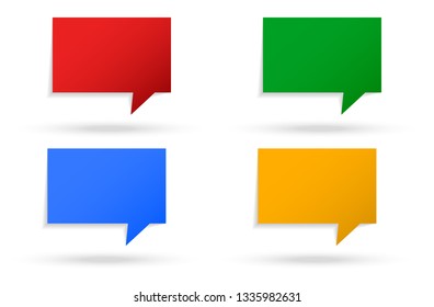 Speech bubbles set with shadows. Set of color paper stickers of different colours on white background. Square, rectangular, triangular. Label sign vector illustration. Speech design element.