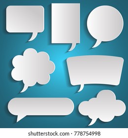 Speech Bubbles Set With Shadows. Paper Icons Isolated. Thought , Speech Bubble. Dream Cloud. Talk Balloon. Quote Box. Text, Information Frame. Banner And Badge. Set Of Vector Illustration Icons.