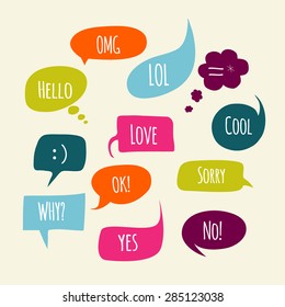 Speech bubbles set with short messages.