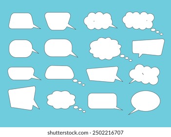 Speech Bubbles Set . Speak bubble text, Circle and Square Blank Trendy Shapes - Blue Elements on White Wallpaper Background - Vector Flat Graphic Design