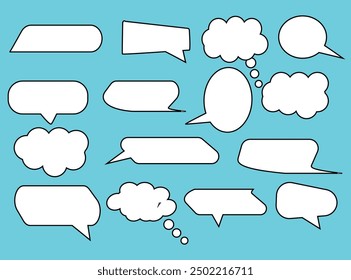Speech Bubbles Set . Speak bubble text, Circle and Square Blank Trendy Shapes - Blue Elements on White Wallpaper Background - Vector Flat Graphic Design