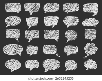 Speech Bubbles Set with Various Shapes and Styles Drawn with Chalk