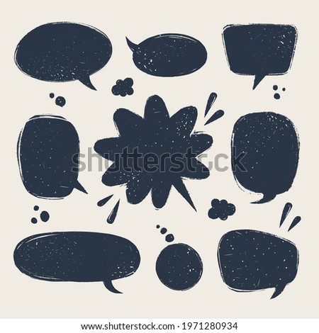Speech bubbles set. Various talk balloon shapes in vintage style with grunge texture. Hand-drawn infographic Vector collection.