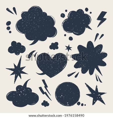 Speech bubbles set. Various talk balloon shapes in vintage style with grunge texture. Hand-drawn infographic Vector collection.