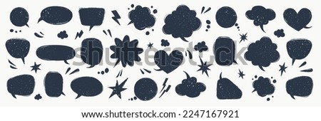 Speech bubbles set. Various talk balloon shapes in vintage style with grunge texture. Hand-drawn infographic Vector collection.