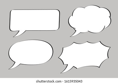 Speech bubbles set. White blank elements on gray background. Vector illustration