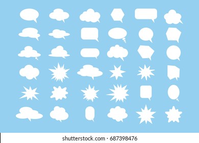 Speech bubbles set. White speech clouds on blue background.