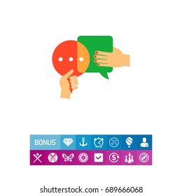Speech bubbles with shaking hands icon