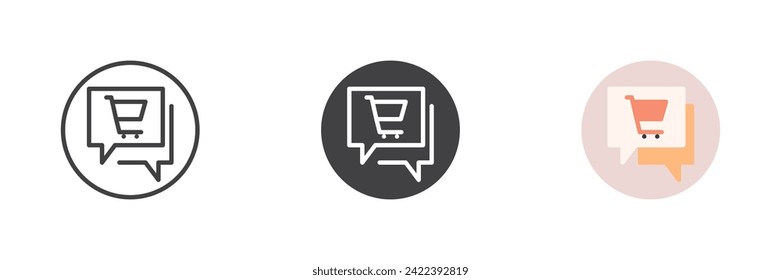Speech bubbles with shopping cart different style icon set. Line, glyph and filled outline colorful version, outline and filled vector sign. Online shop chat symbol, logo illustration. Vector graphics
