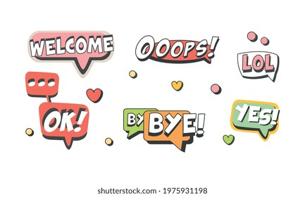 Speech Bubbles with Short Messages as Comic Element Vector Set