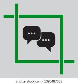 Speech bubbles sign. Black icon inside green crop tool at light gray background